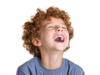 Joyful Boy with Curly Hair Laughing Heartily A Portrait of Pure Happiness and Childhood Delight