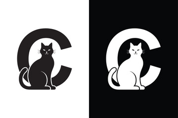 Letter C letter design. C letter with Cat icon abstract vector logo icon circle logotype.