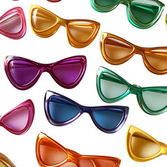Paper clips bent into mini sunglasses shapes, colorful enamel finish, crisp and isolated