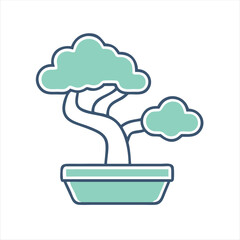 Simple and elegant green bonsai tree icon in a decorative pot