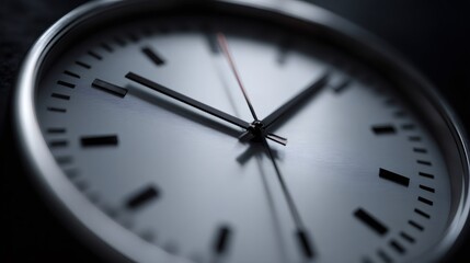 Close up of modern clock face showing time passing