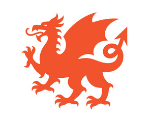 Ornate Red Dragon Symbol on White Background