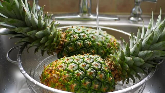 washing pineapples