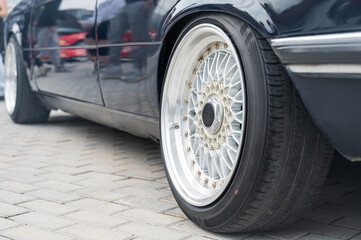 Close-Up of Custom Car Wheel and Tire Excellence. 