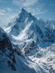 Obraz premium Winter epic adventure. Scaling heights. Alpine wonder. Awe inspiring altitude. Beauty in full view. High snow mountain