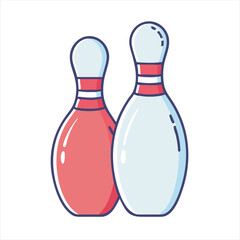 Two cartoon bowling pins, one red and one white, on white background