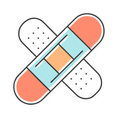 Crossed adhesive bandages, first aid concept for wound care and healing