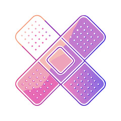 Two colorful bandages crossed in an X shape to heal an injury