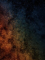 Obraz premium Black dark blue, green, orange, red, brown, gold, shiny glitter abstract gradient background with space. Twinkling glow stars effect. Like outer space, night sky, universe. Rusty, rough surface, grai