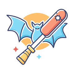 A spooky bat and magic wand illustration for Halloween with orange background
