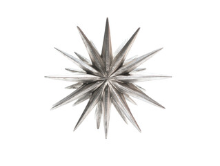 Obraz premium Geometric Starburst Abstract Metallic Sculpture on White Background for Modern Decor and Design Accents