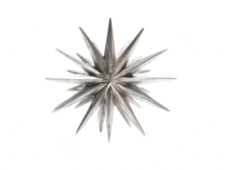 Geometric Starburst Abstract Metallic Sculpture on White Background for Modern Decor and Design Accents