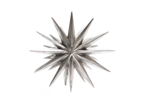 Geometric Starburst Abstract Metallic Sculpture on White Background for Modern Decor and Design Accents
