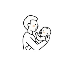 Father and child moment, a simple line art illustration on white
