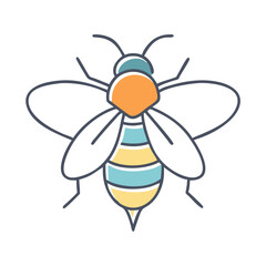 Stylized colorful bee illustration with wings and a stinger on a white background