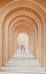 Long Wooden Archway with Solitary Chair - AI generated