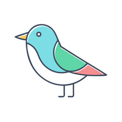 Cartoon bird with blue head, green wing and a white background