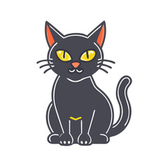 Adorable black cat with golden eyes sitting pretty on a white background