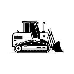Black vector illustration of a crawler dozer in side view for industrial use.

