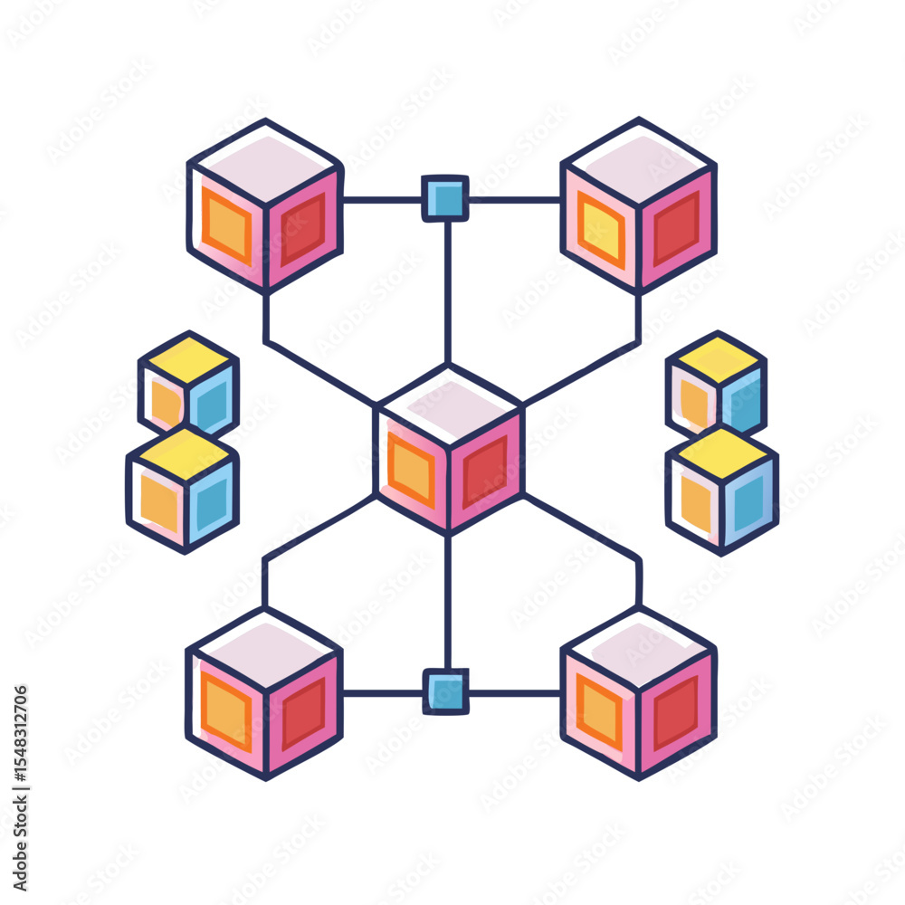 Poster abstract representation of a networked data system with cubic nodes and edges