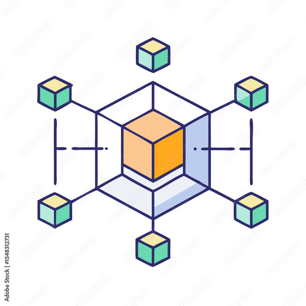 Poster interconnected network with centralized processing unit surrounded by satellite nodes
