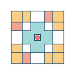Geometric Abstraction of a Square with Interlocking Colors and Central Focal Point