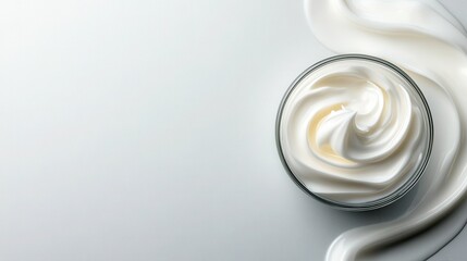 A bowl of smooth, creamy substance is beautifully arranged on a pristine surface, showcasing its rich texture and inviting appearance, ideal for culinary and food art themes.