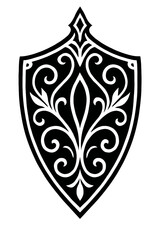 Elegant Black and White Ornate Shield Vector - Ideal for Heraldry, Crests, and Decorative Emblems