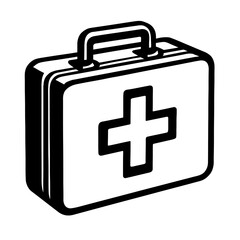 Obraz premium Essential Black and White First Aid Kit Outline Vector - Symbol of Medical Care, Safety, and Emergency Preparedness