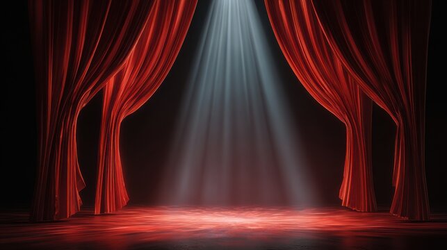 Premium image of magic theater stage red curtains show spotlight.