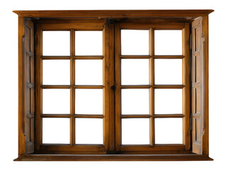 Obraz premium Antique Wooden Double-Hung Window with Multiple Panes Architectural Detail