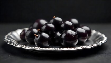 Fototapeta premium Kaala Jamun EleganceSilver Platter DessertDark Sweet DelightKaala Jamun Close-UpLuxury Indian SweetJamun on Silver TrayRich Dessert VisualDark Plated SweetElegant Sweet Display