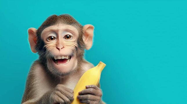 happy monkey holding banana, AI generated video