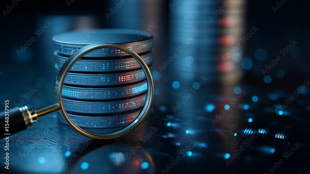 Aufkleber database server security magnifying glass digital data technology protection network information sys
