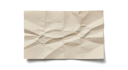 A crumpled paper rectangle, slightly flattened, with realistic creases and folds, casting a gentle shadow, isolated on white

