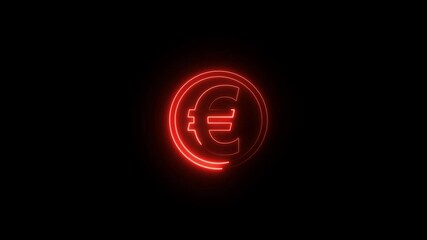 glowing neon euro icon isolated on black background.video of a neon euro sign. - Powered by Adobe