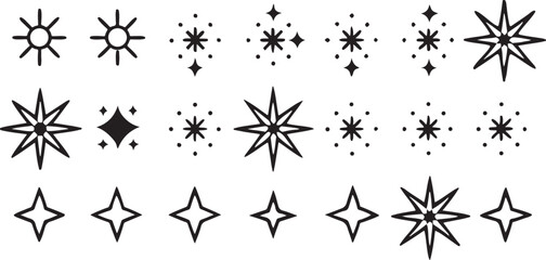 Black and white star vector set for Christmas and winter holiday decoration