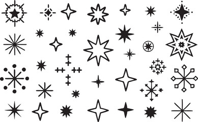 Seamless vector set of black and white star and snowflake icons, perfect for winter holiday and Christmas designs
