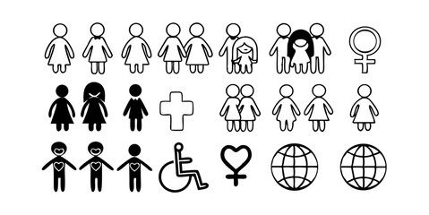 Collection of Human Figures Symbolizing Equality, Accessibility, and Social Diversity in Various Forms