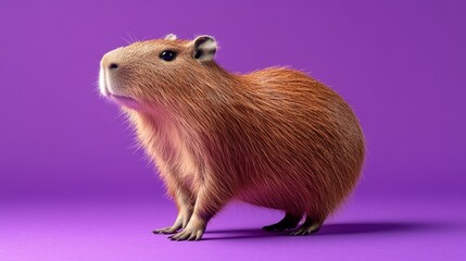 funny capybara on purple background
