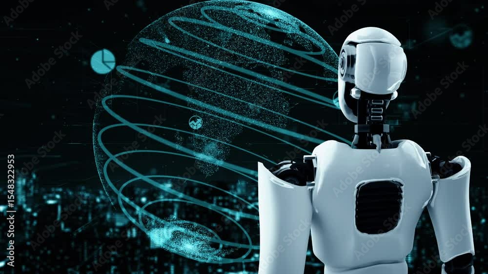 Poster future financial technology controll by ai robot huminoid uses machine learning and artificial intel