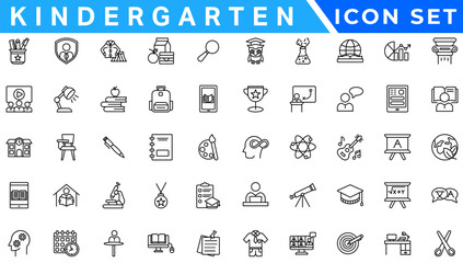 outline icons related to kindergarten. Linear icon collection. Editable stroke. Vector illustration
