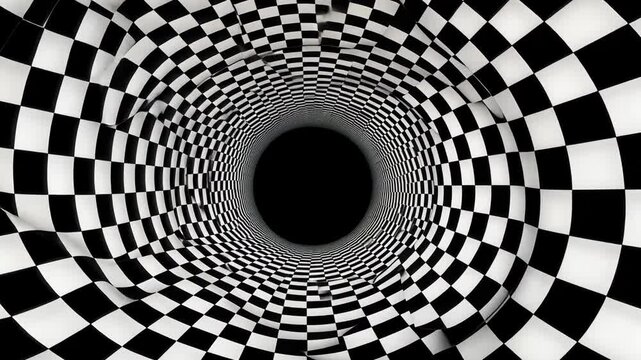 Checkered Black and White Geometric Pattern 3D Illustration for Digital Wallpaper and Background