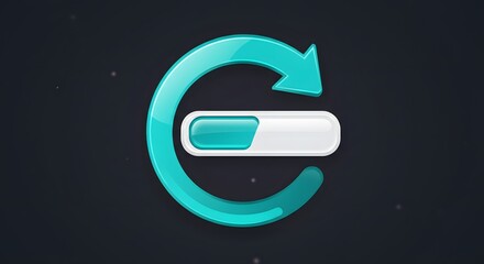 Turquoise arrow circling progress bar icon