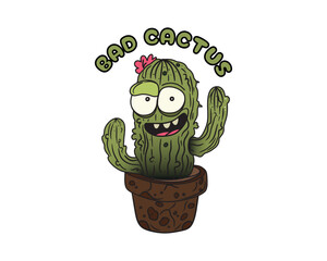 Cactus. Funny character. Bad cactus. Can used for T-shirt prints. Vector illustration