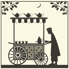 Silhouette of a Tea Vendor's Cart An Exquisite Illustration