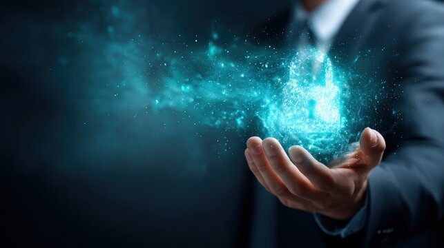 Businessman Holding Glowing Digital Globe Network in Hand