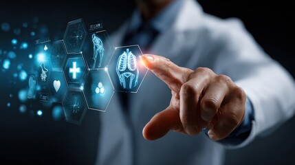 Doctor Interacting With Digital Medical Interface Featuring Lung Icon