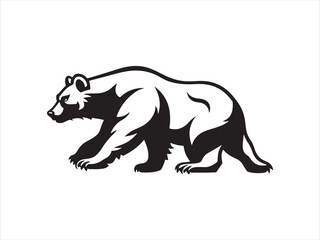 Elegant black and white walking bear illustration suitable for logo design and branding purposes