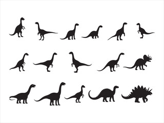 Diverse dinosaur silhouettes collection featuring various species on a clean white background